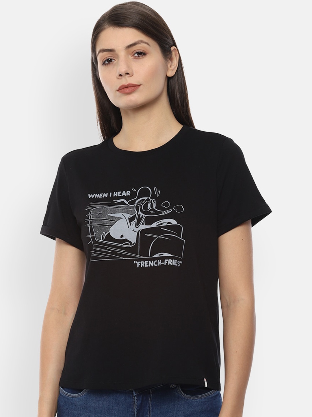 

Van Heusen Women Black Printed Pure Cotton Top
