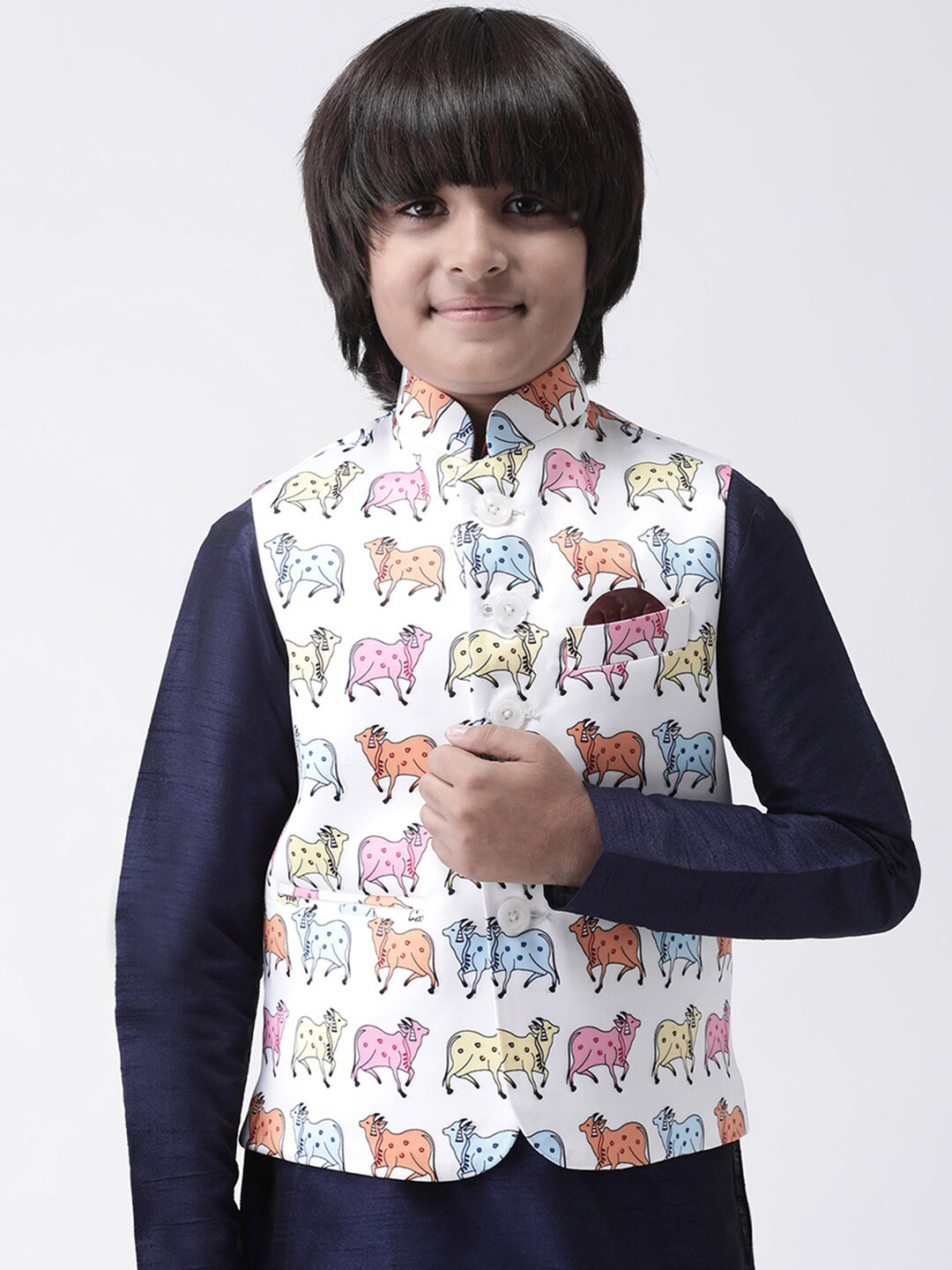 

Hangup Boys White & Pink Printed Nehru Jacket