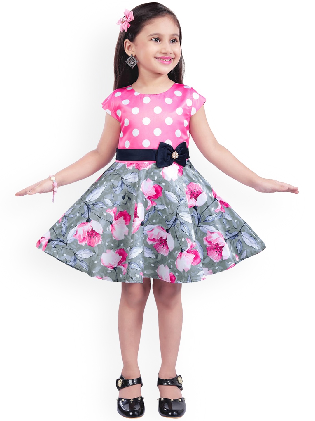 

Wish Karo Girls Pink Printed Fit and Flare Dress