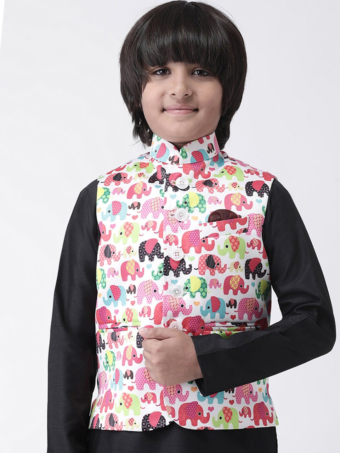 

Hangup Boys White Printed Nehru Jacket