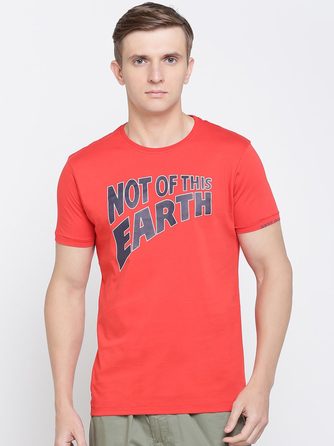 

Pepe Jeans Men Red Printed Round Neck T-shirt