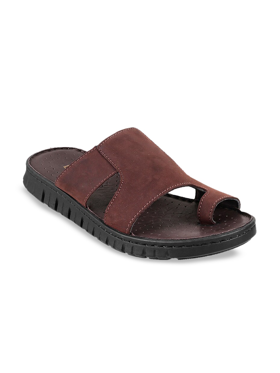 

Metro Men Brown Solid Leather Comfort Sandals