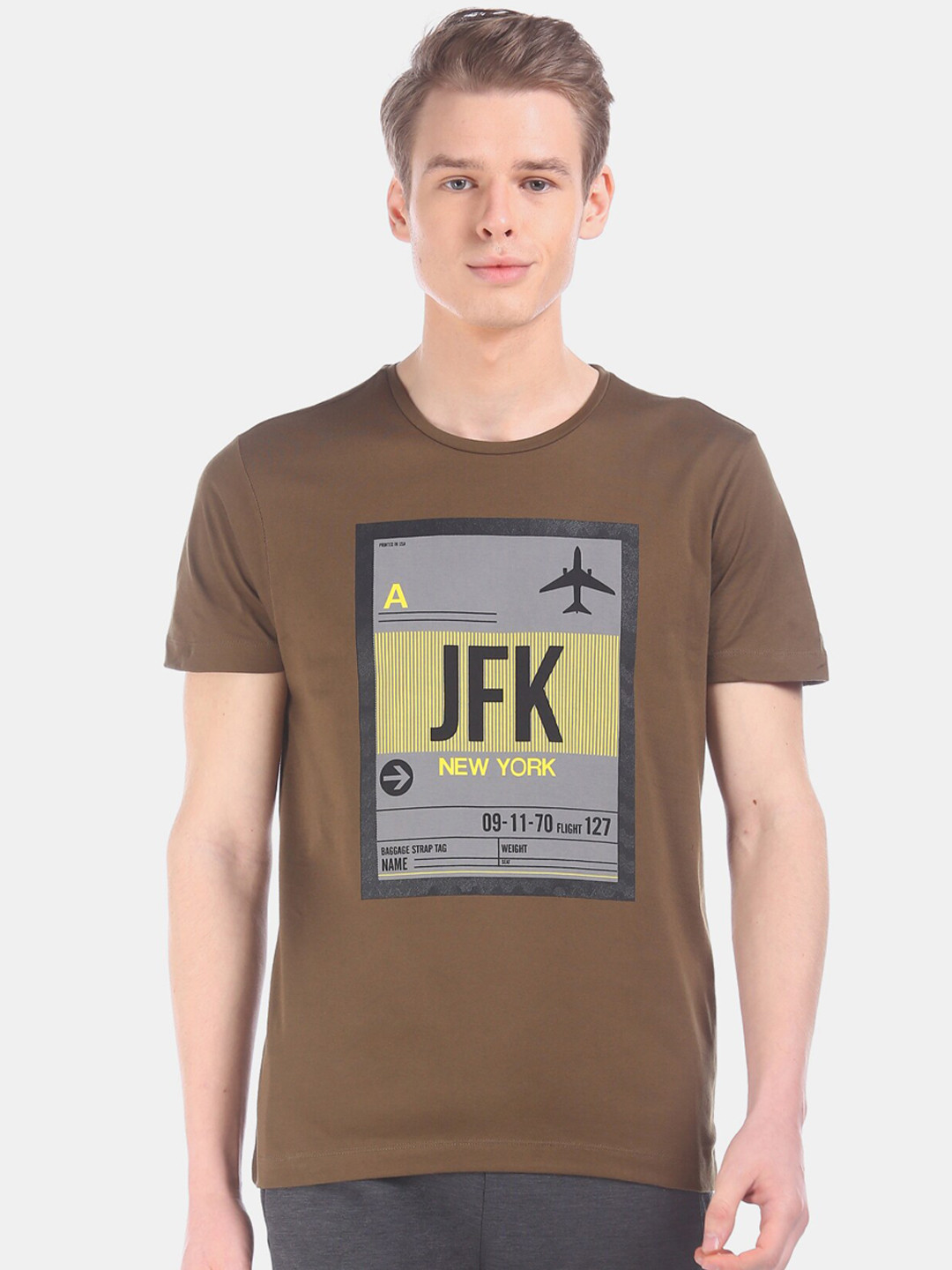 

Arrow Men Brown Printed Round Neck T-shirt
