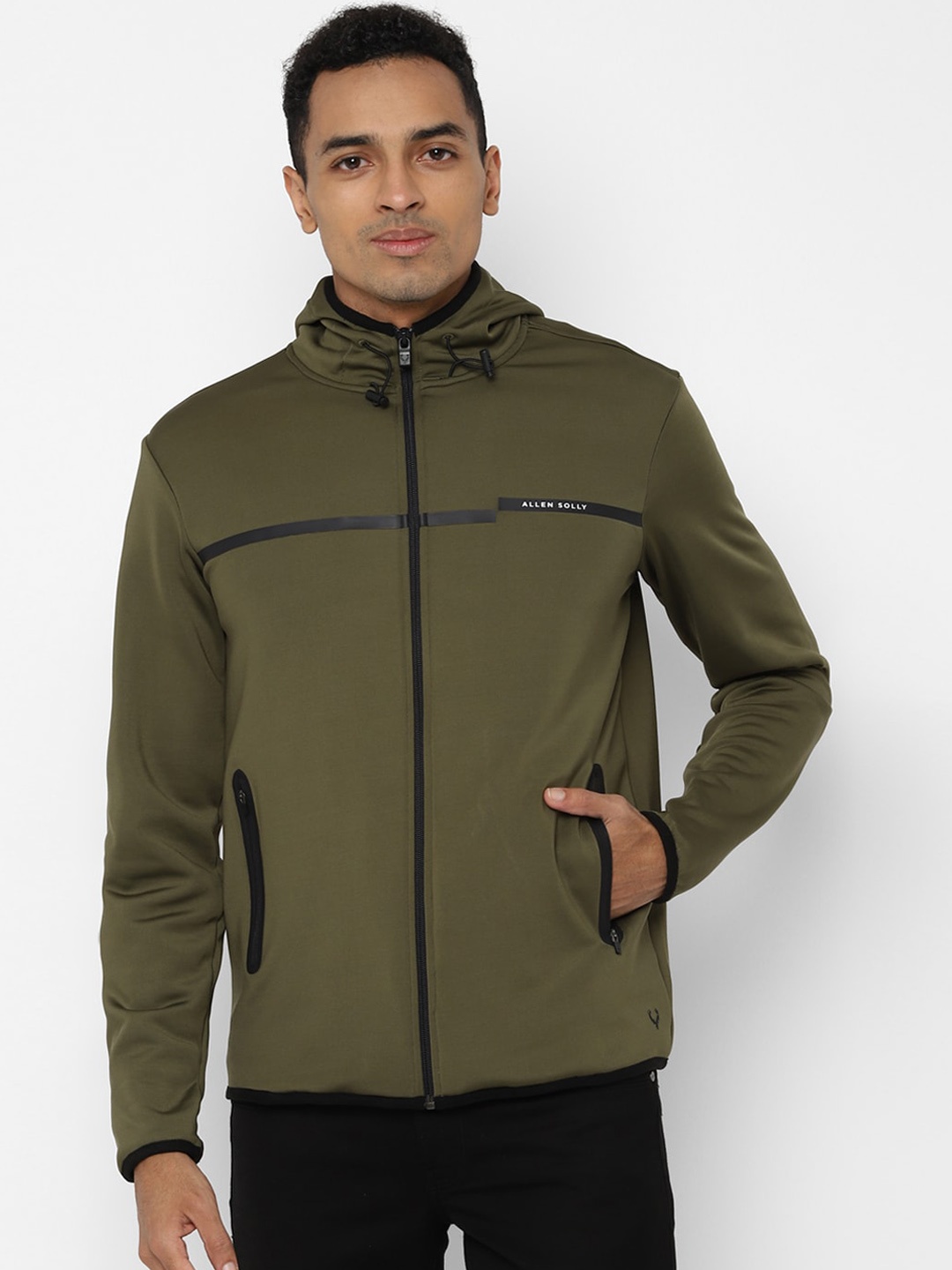 

Allen Solly Sport Men Olive Green Solid Hooded Sweatshirt