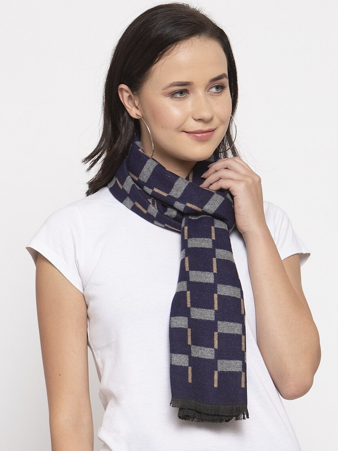 

Calvadoss Women Navy Blue & Grey Checked Stole