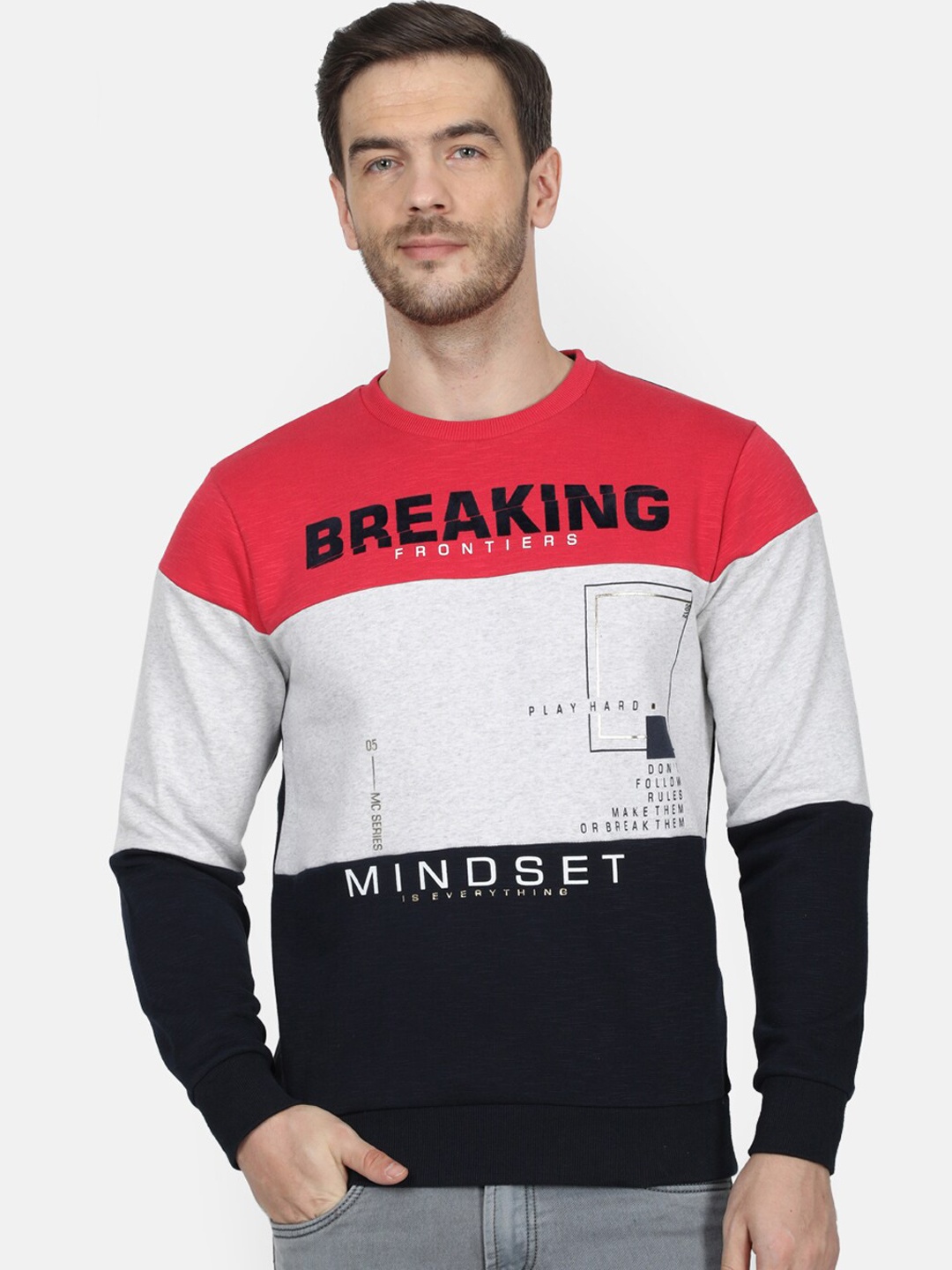 

Monte Carlo Men Red & White Colourblocked Sweatshirt