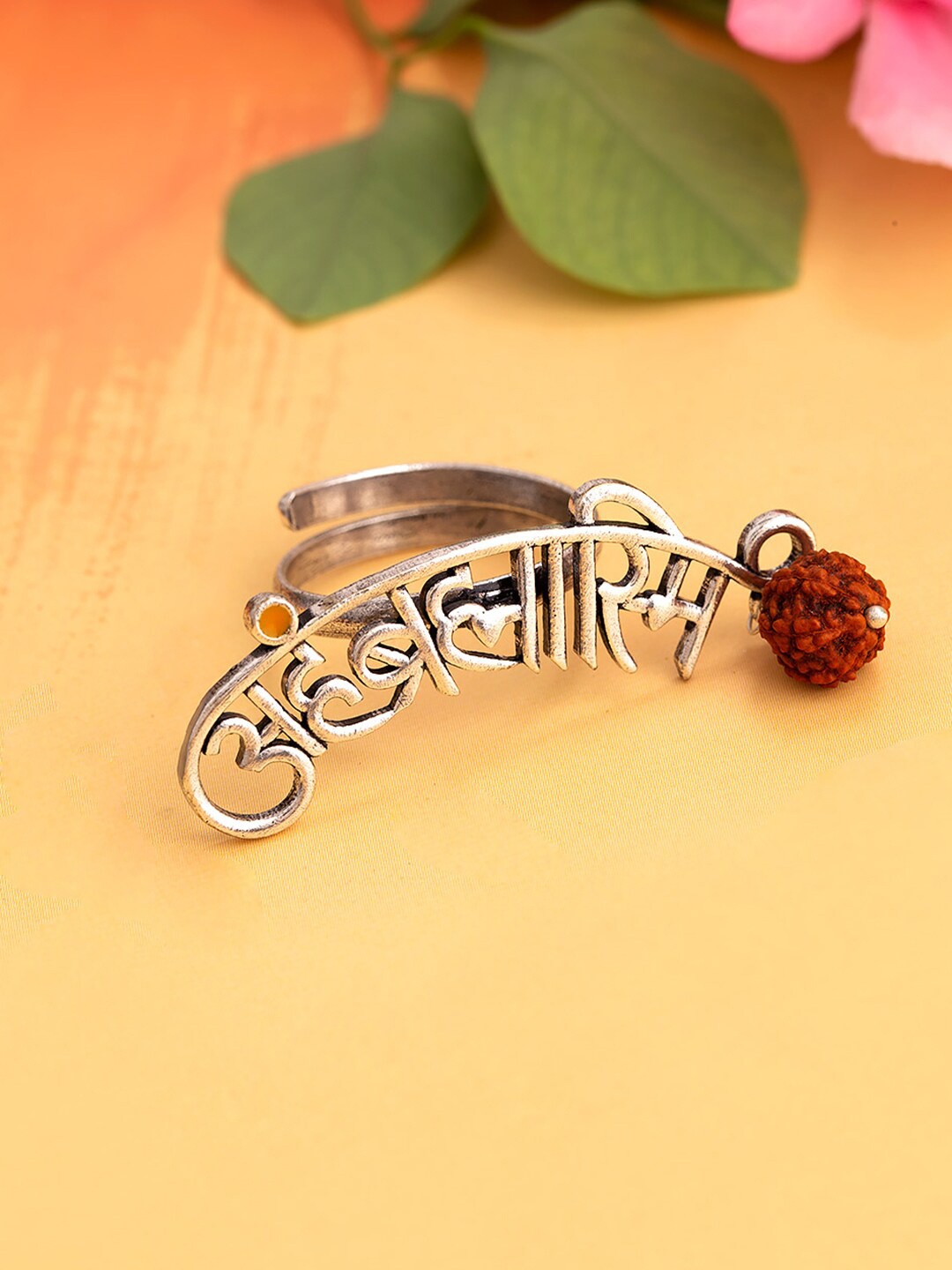 Voylla Oxidised Silver-Toned Adjustable Finger Ring