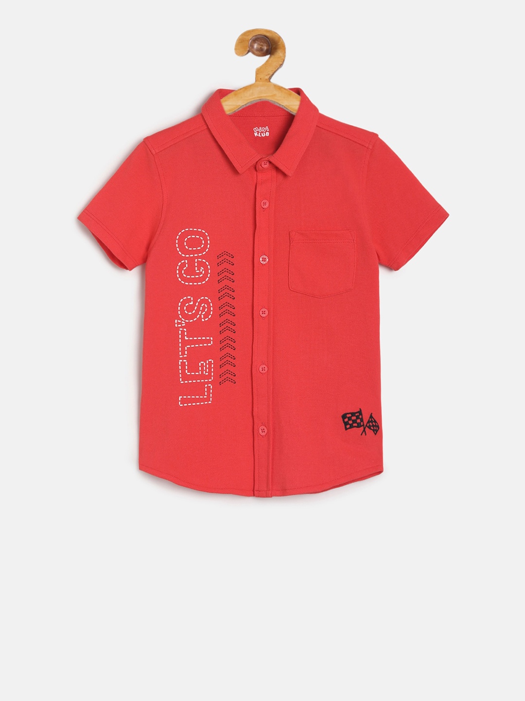 

MINI KLUB Girls Red Regular Fit Printed Casual Shirt