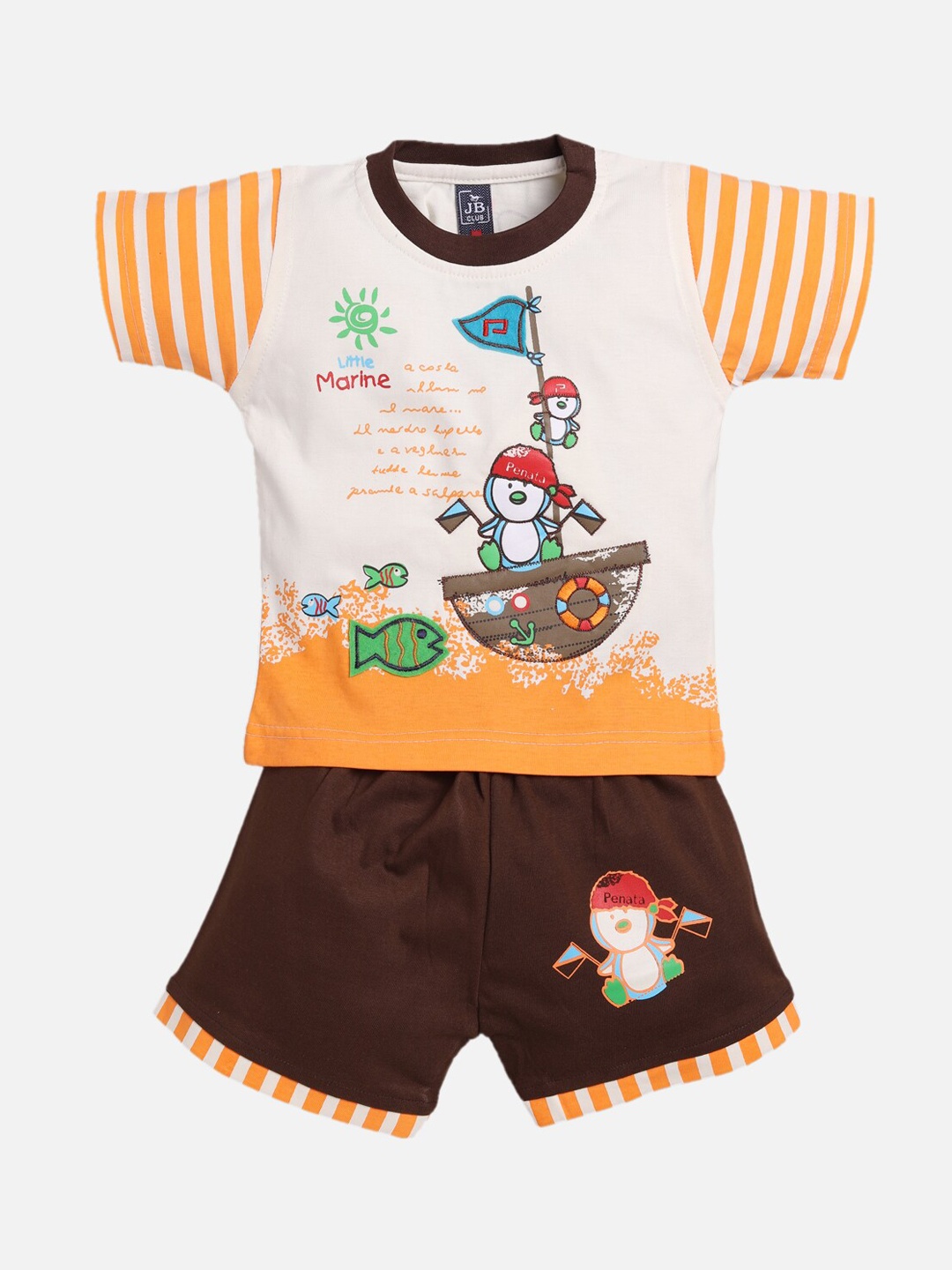 

Jaybee Boys Orange & Brown Self-Design T-Shirt With Shorts
