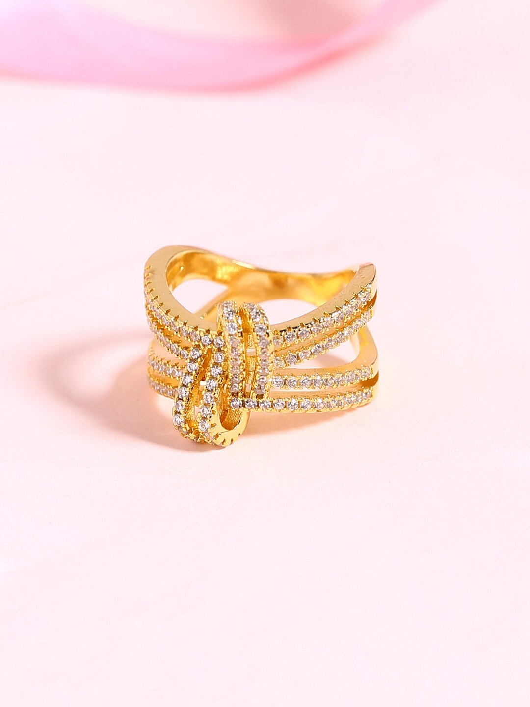 

Voylla Gold-Plated White CZ Studded Finger Ring