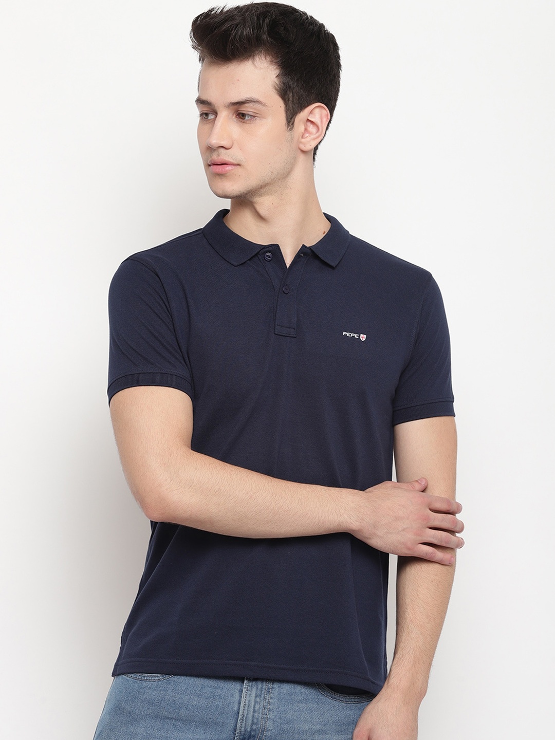 

Pepe Jeans Men Blue Solid Polo Collar T-shirt