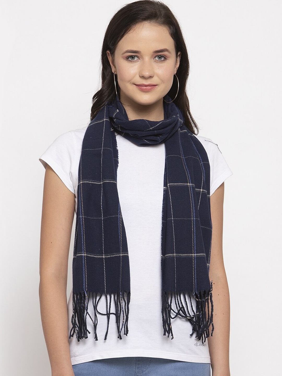 

Calvadoss Women Navy & White Checked Stole, Navy blue