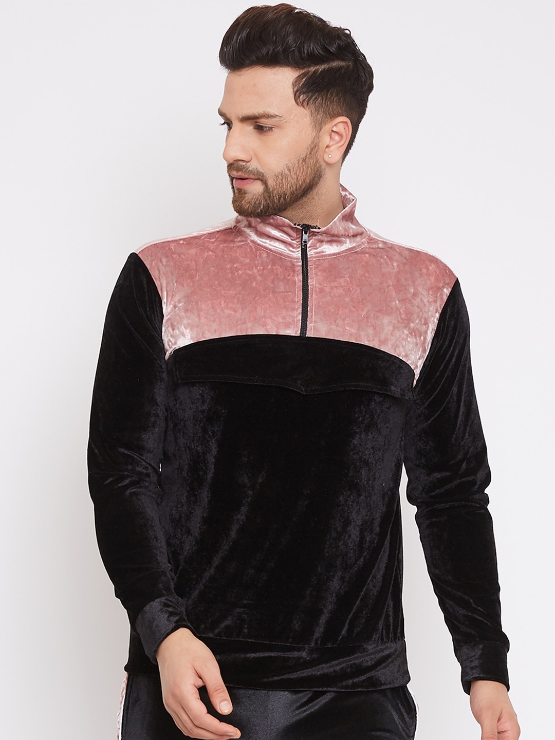 

FUGAZEE Men Black & Pink Colourblocked Sweatshirt