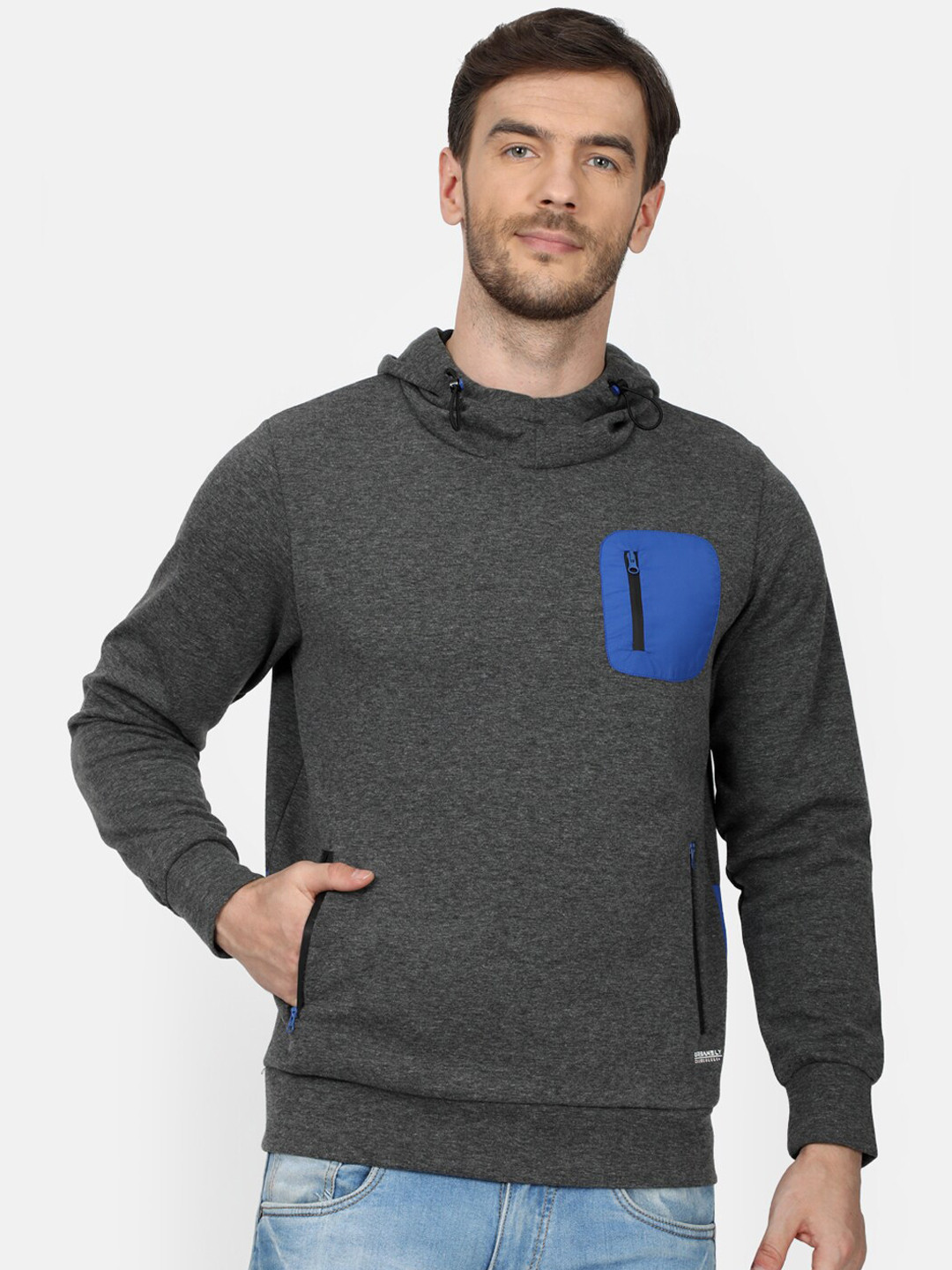 

Monte Carlo Men Charcoal Printed Hooded Sweatshirt