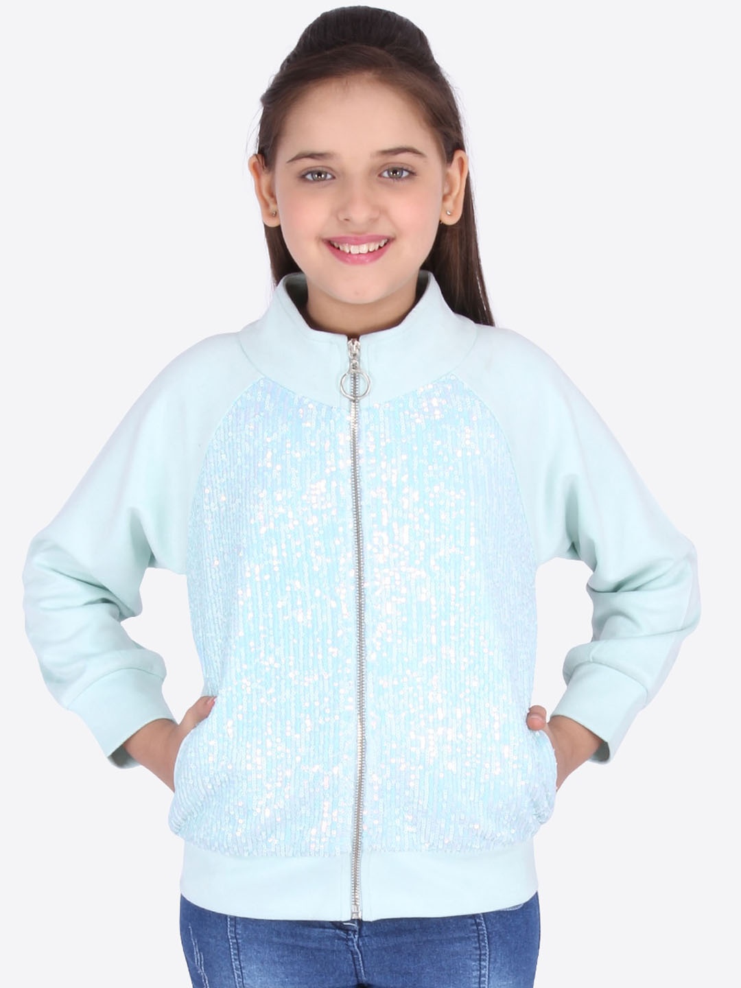 

CUTECUMBER Girls Blue Embellished Sweatshirt