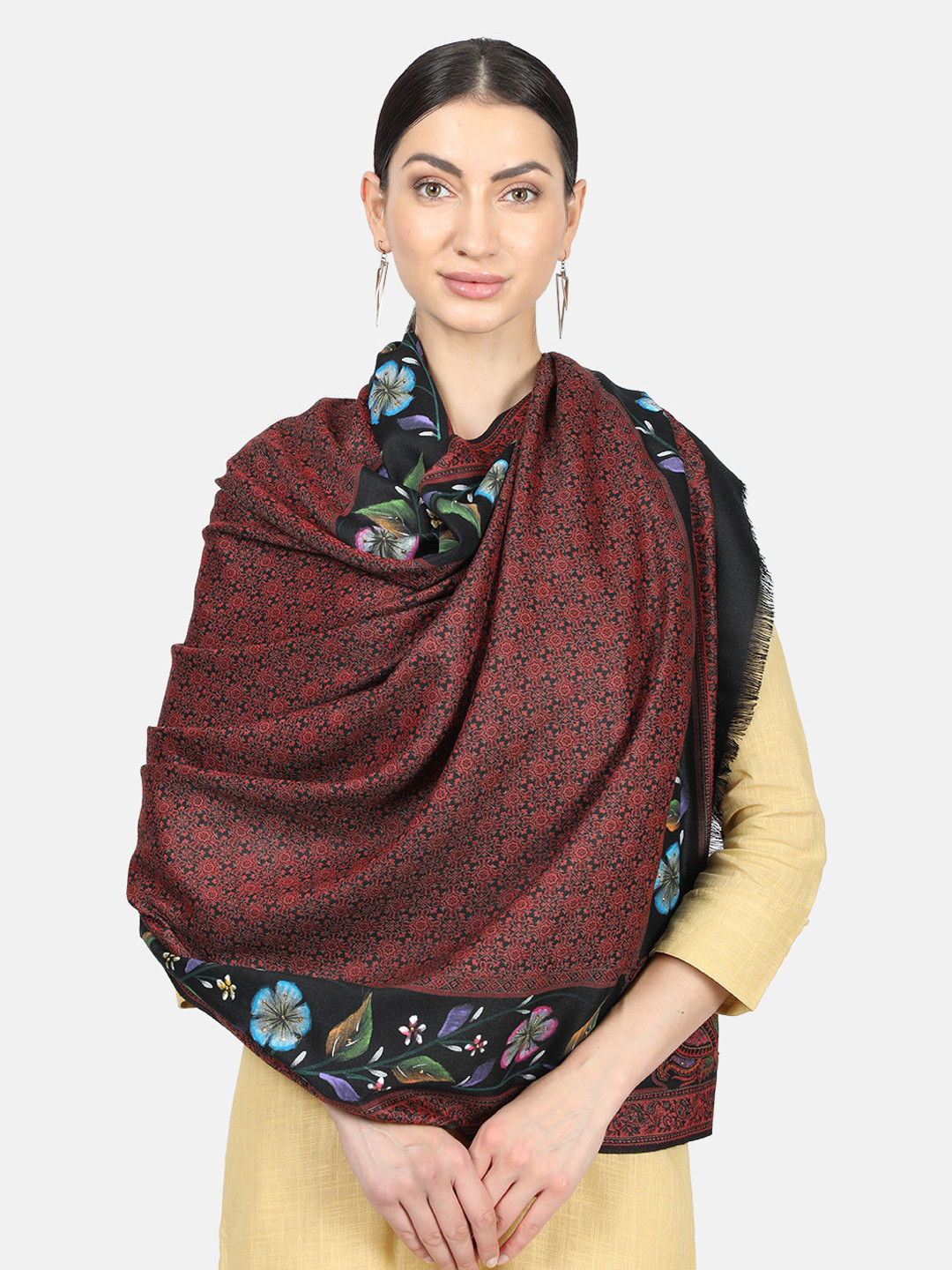 

Monte Carlo Women Maroon & Black Woven-Design Shawl
