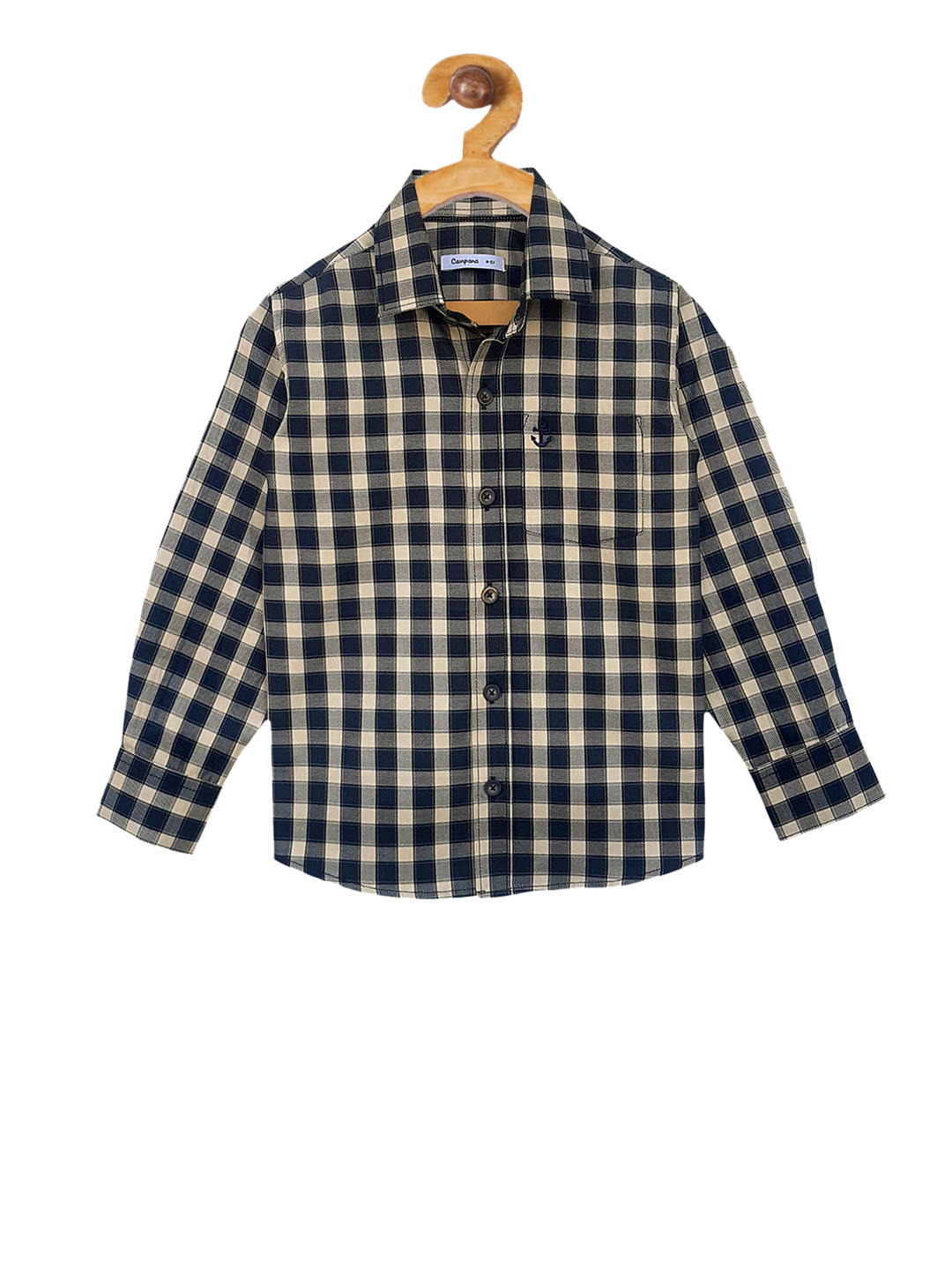 

Campana Boys Navy Blue & Cream-Coloured Regular Fit Checked Casual Shirt