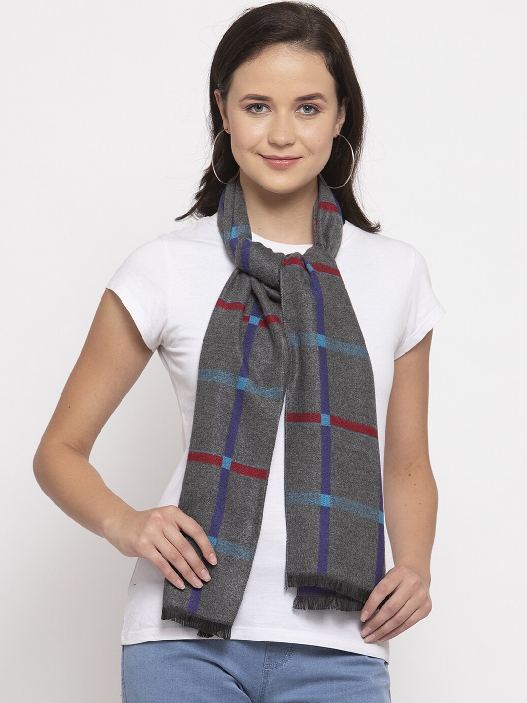 Calvadoss Women Grey Checked Self Design Stole