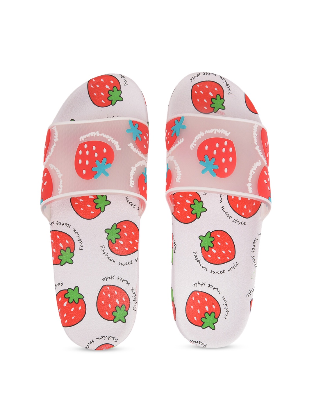 

Yellow Bee Girls White & Red Strawberry Printed Flip Flops