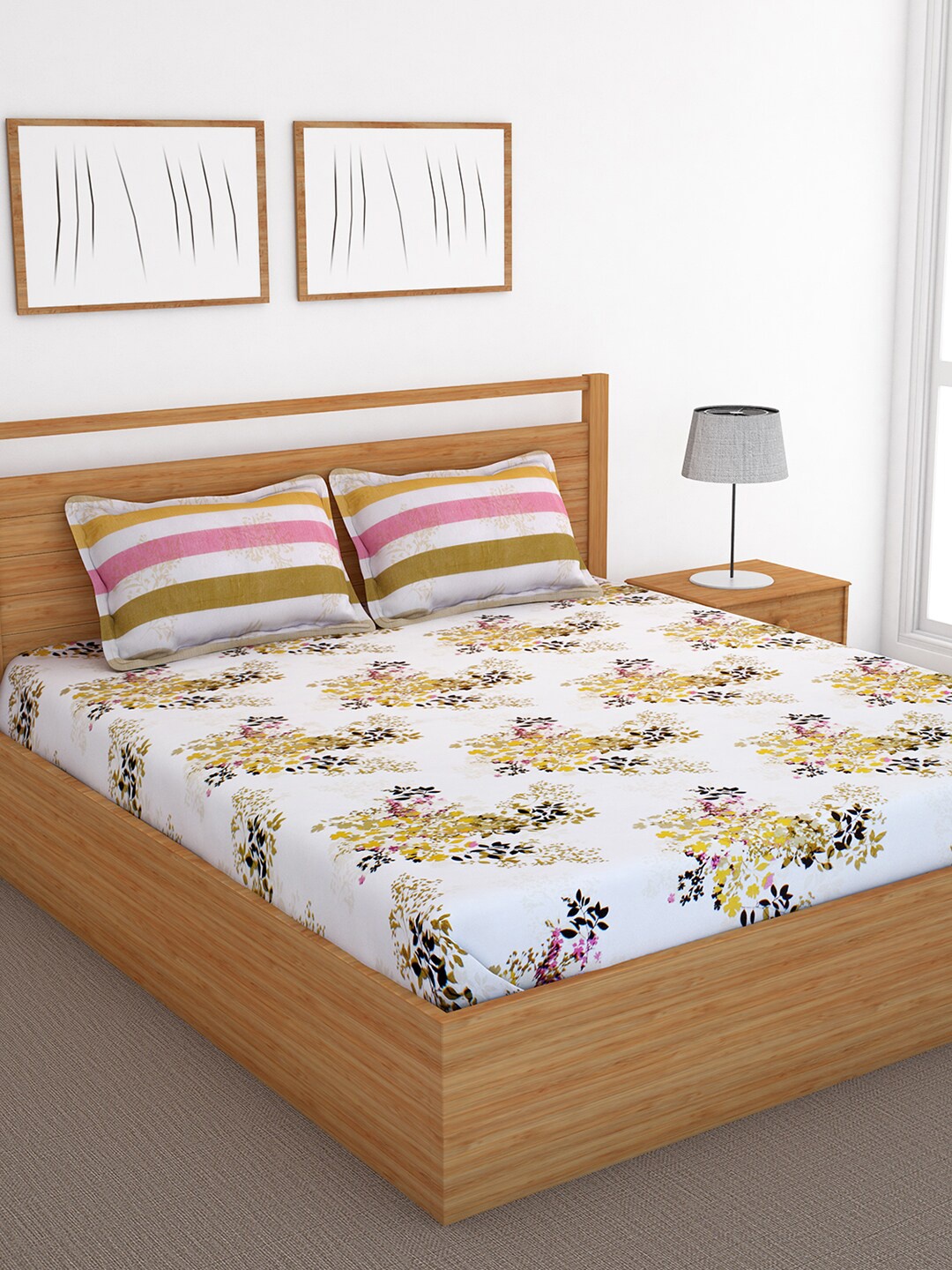 

Bedspun White 120 TC Cotton 1 Double Queen Bedsheet With 2 Pillow Cover
