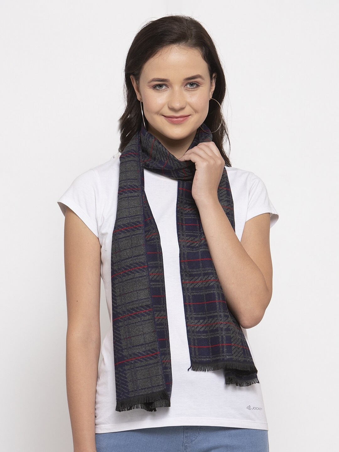 

Calvadoss Women Blue & Grey Checked Stole