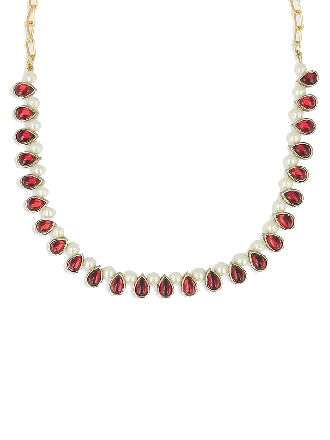 

AKSHARA Gold-Toned & Red Kundan-Studded Choker Necklace