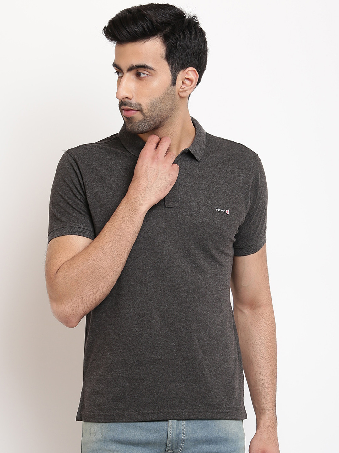 

Pepe Jeans Men Grey Solid Polo Collar T-shirt
