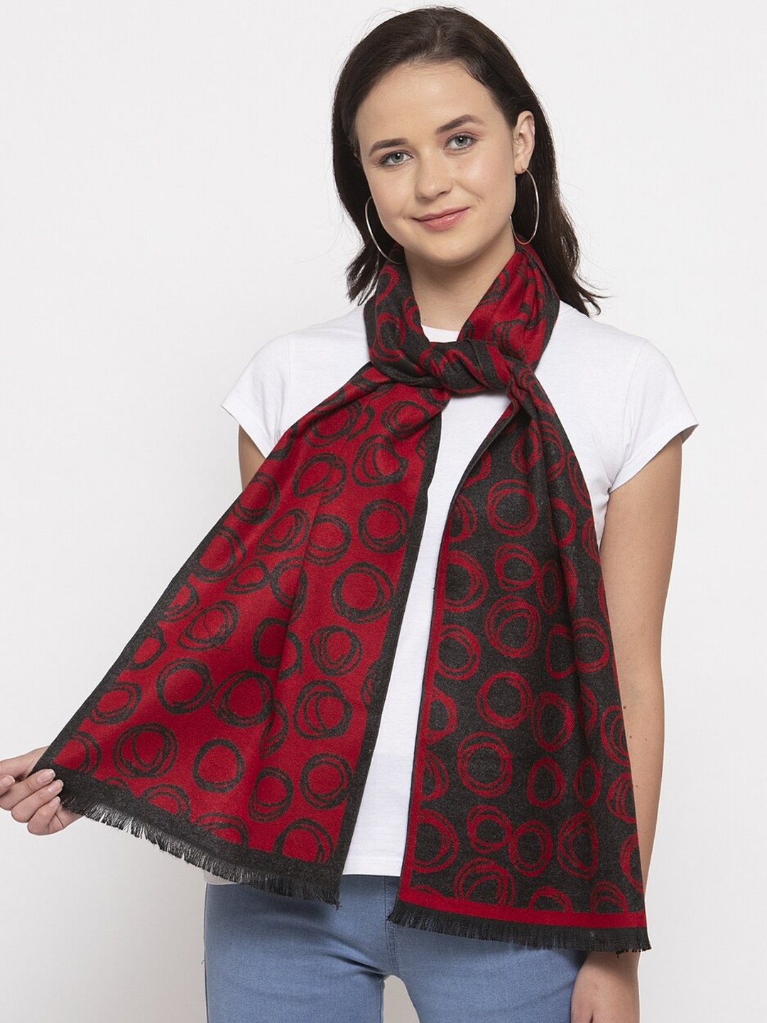 

Calvadoss Women Grey & Red Woven Design Stole