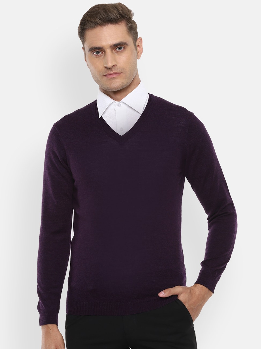 

Van Heusen Men Purple Solid Pullover Sweater