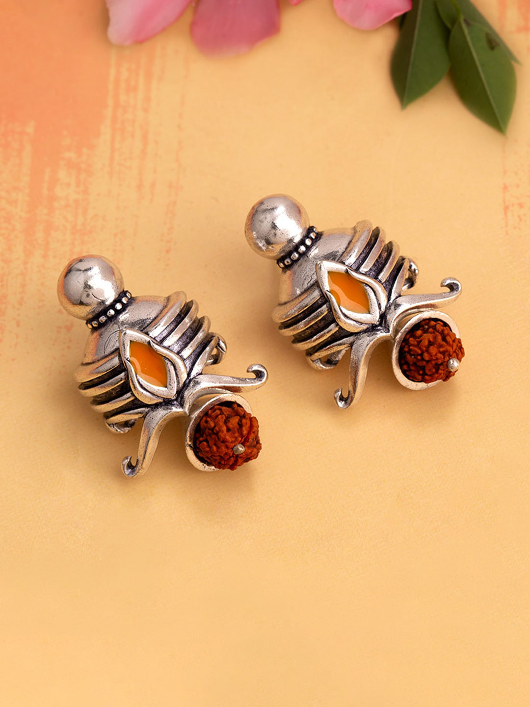 

Voylla Silver-Toned & Yellow Classic Studs