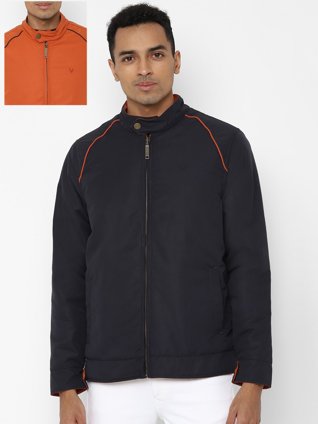

Allen Solly Men Navy Blue Solid Reversible Bomber Jacket