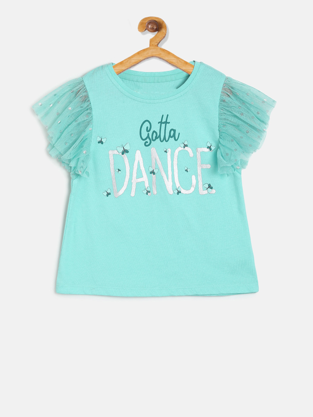 

MINI KLUB Girls Turquoise Blue Printed Pure Cotton Top