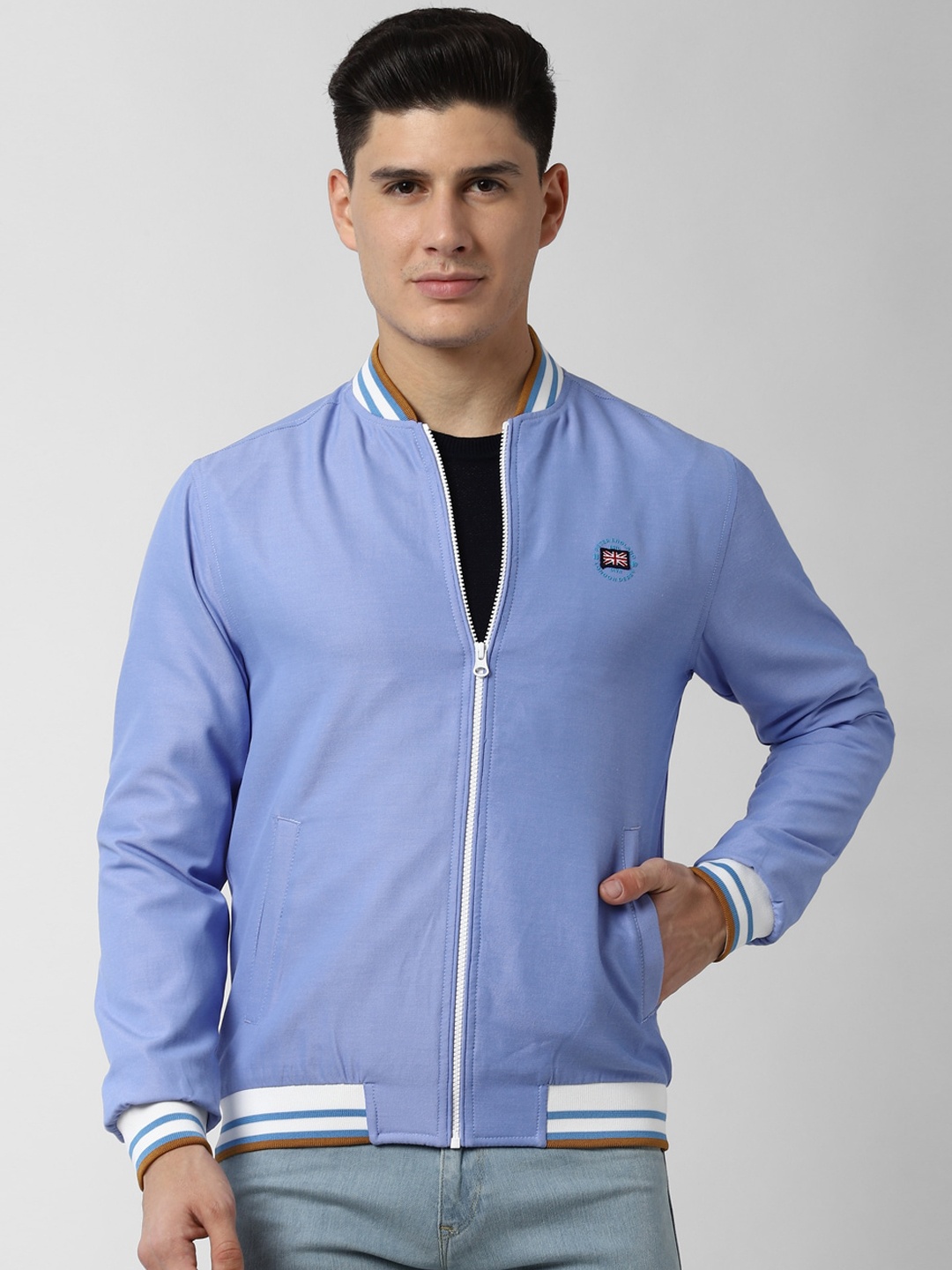 

Peter England Casuals Men Blue Solid Bomber