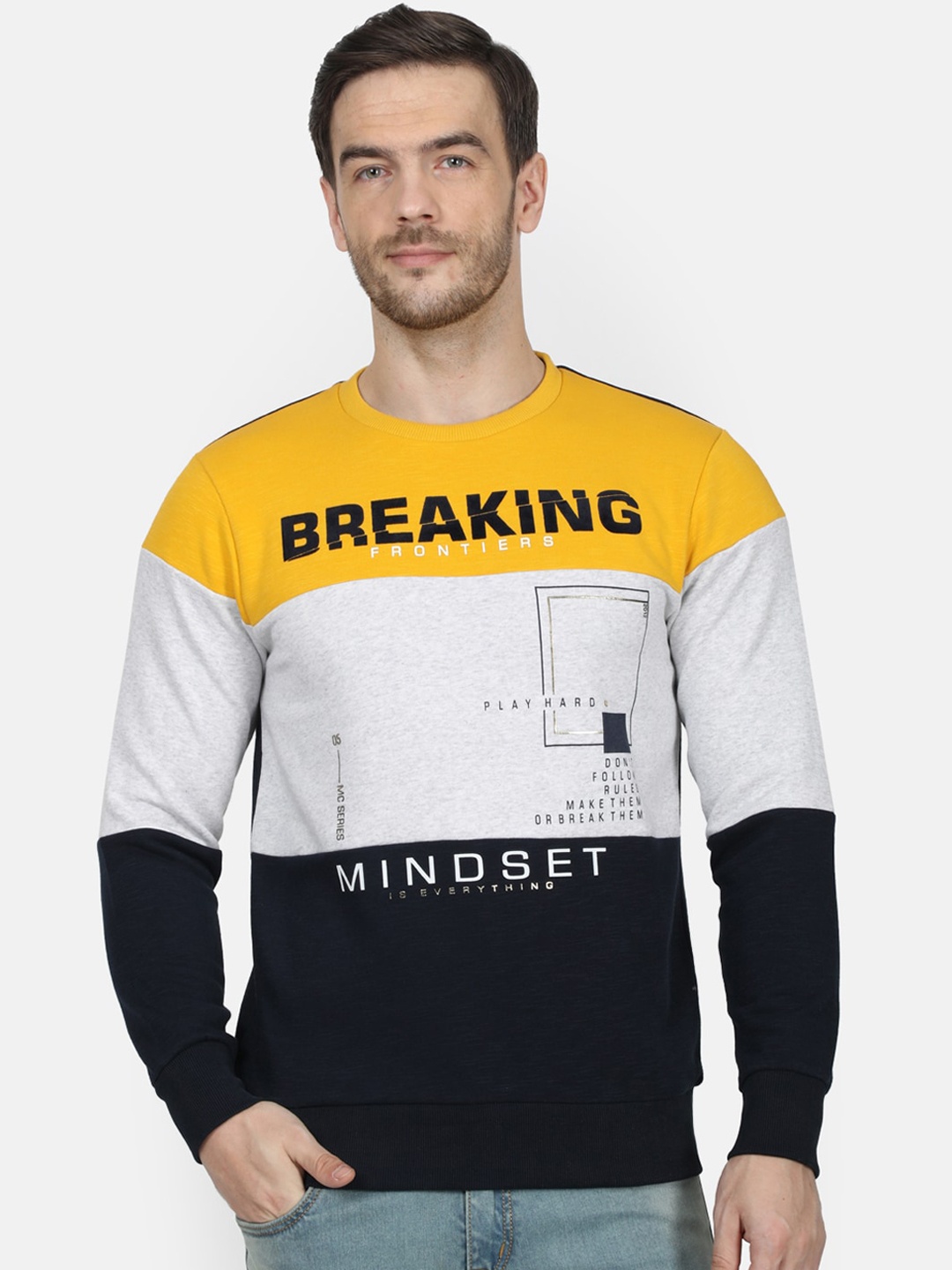 

Monte Carlo Men Yellow & White Colourblocked Sweatshirt