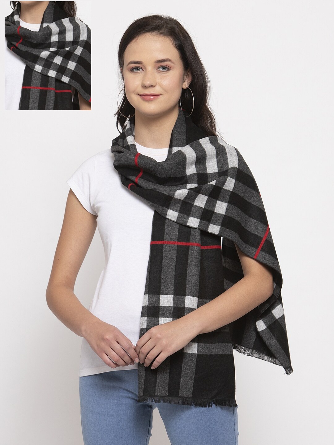 Calvadoss Women Black & White Checked Stole