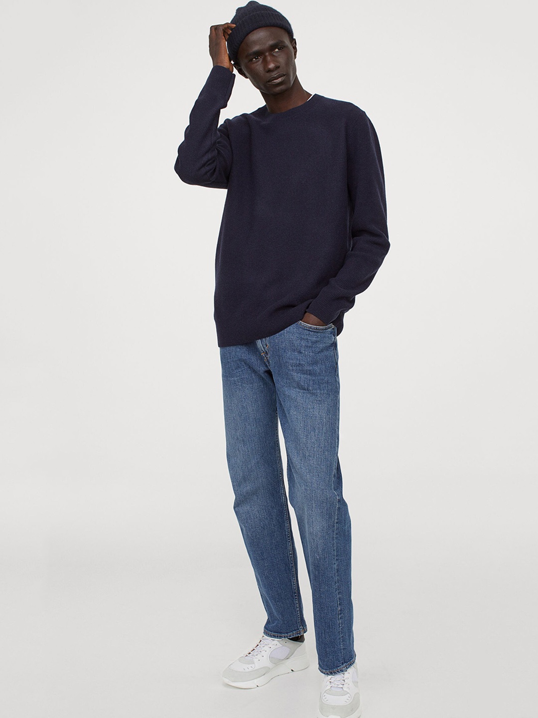 

H&M Men Navy Blue Solid Merino Wool Sustainable Jumper