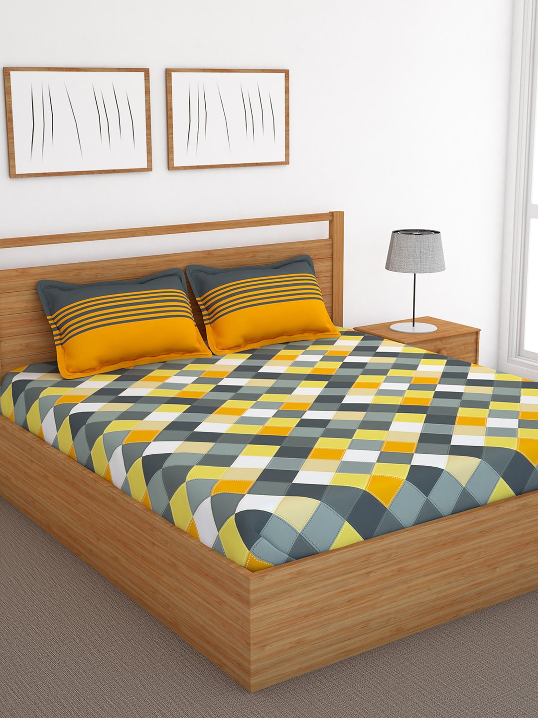 

Bedspun Multicoloured Printed 120 TC Bedcover Set with 2 Pillow Covers, Multi