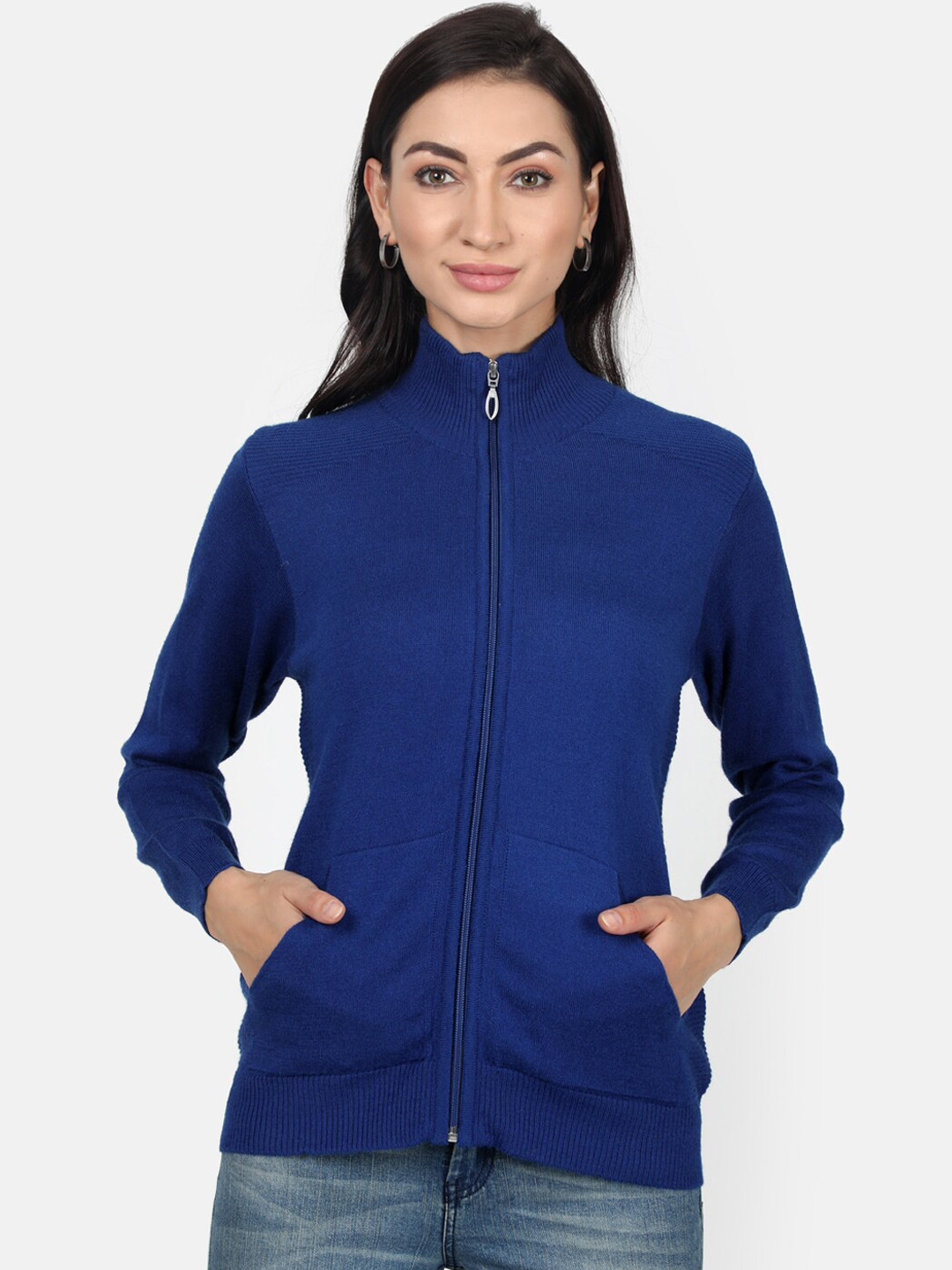 

Monte Carlo Women Blue Solid Cardigan Sweater