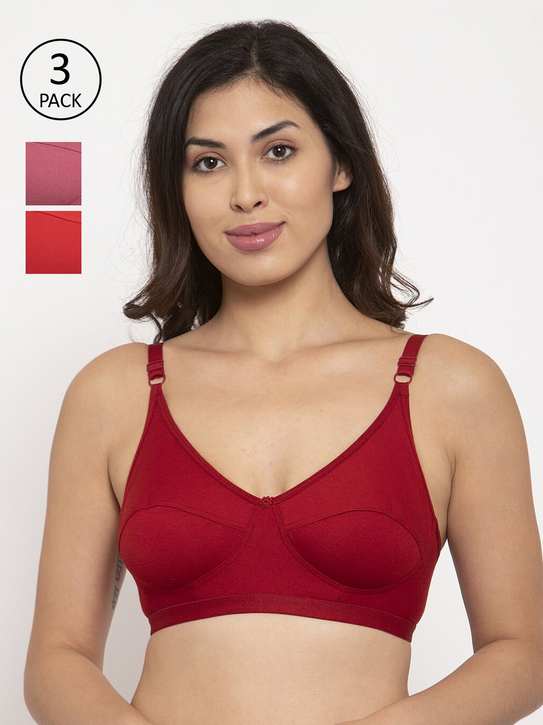 

Innocence Pack Of 3 Solid Non-Wired Non-Padded Everyday Bras BBAPLIN90598, Coral