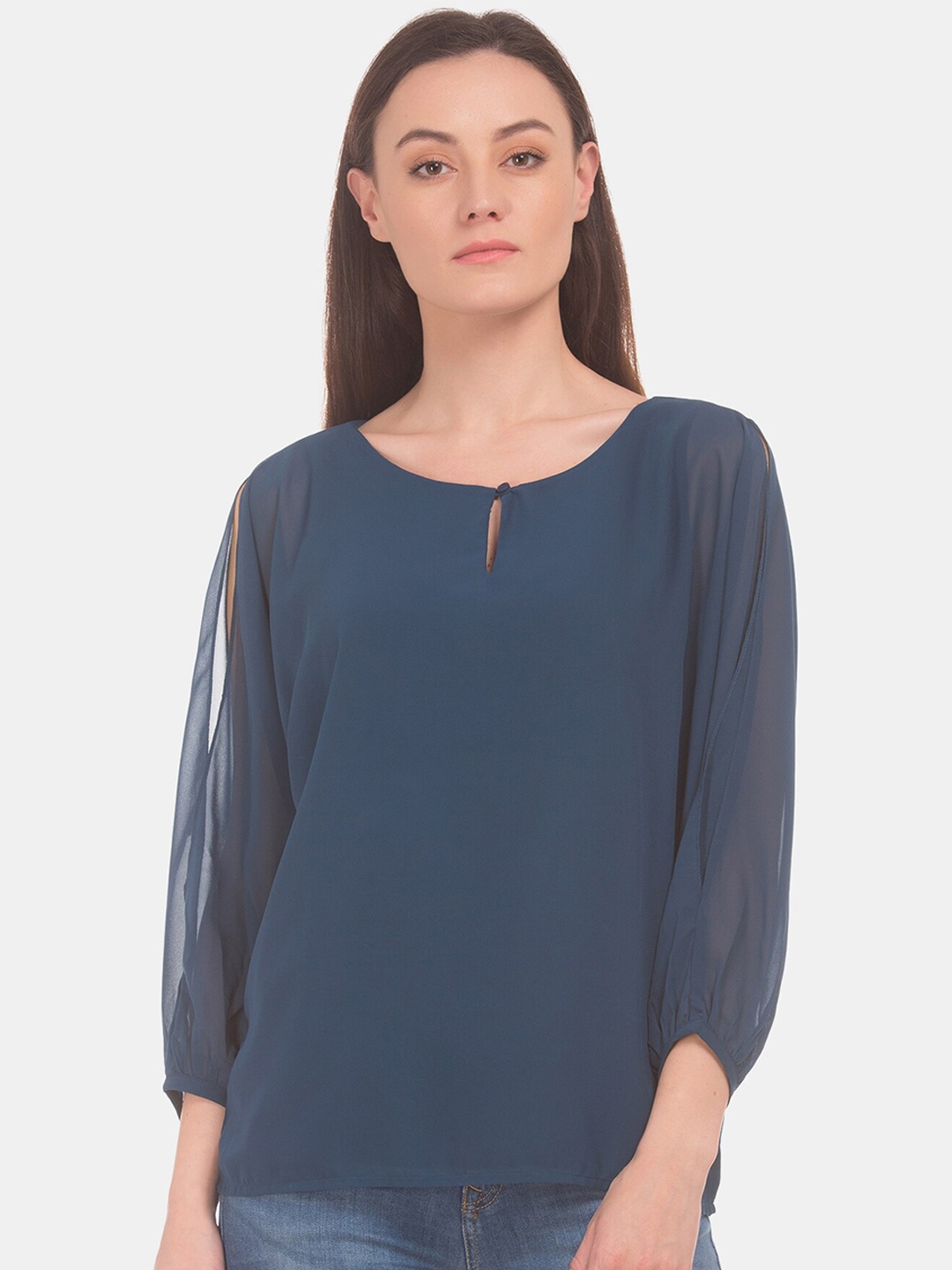 

U.S. Polo Assn. Women Blue Solid Boxy Top