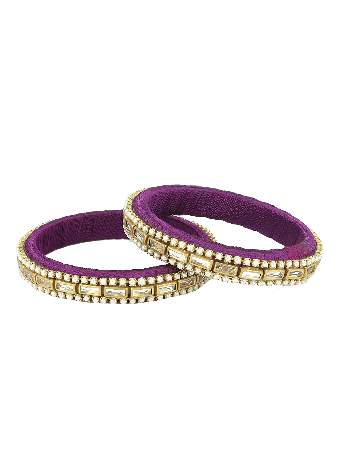 

AKSHARA Women Set Of 2 Purple Silk Thread Kundan Studded Handcrafted Bangles