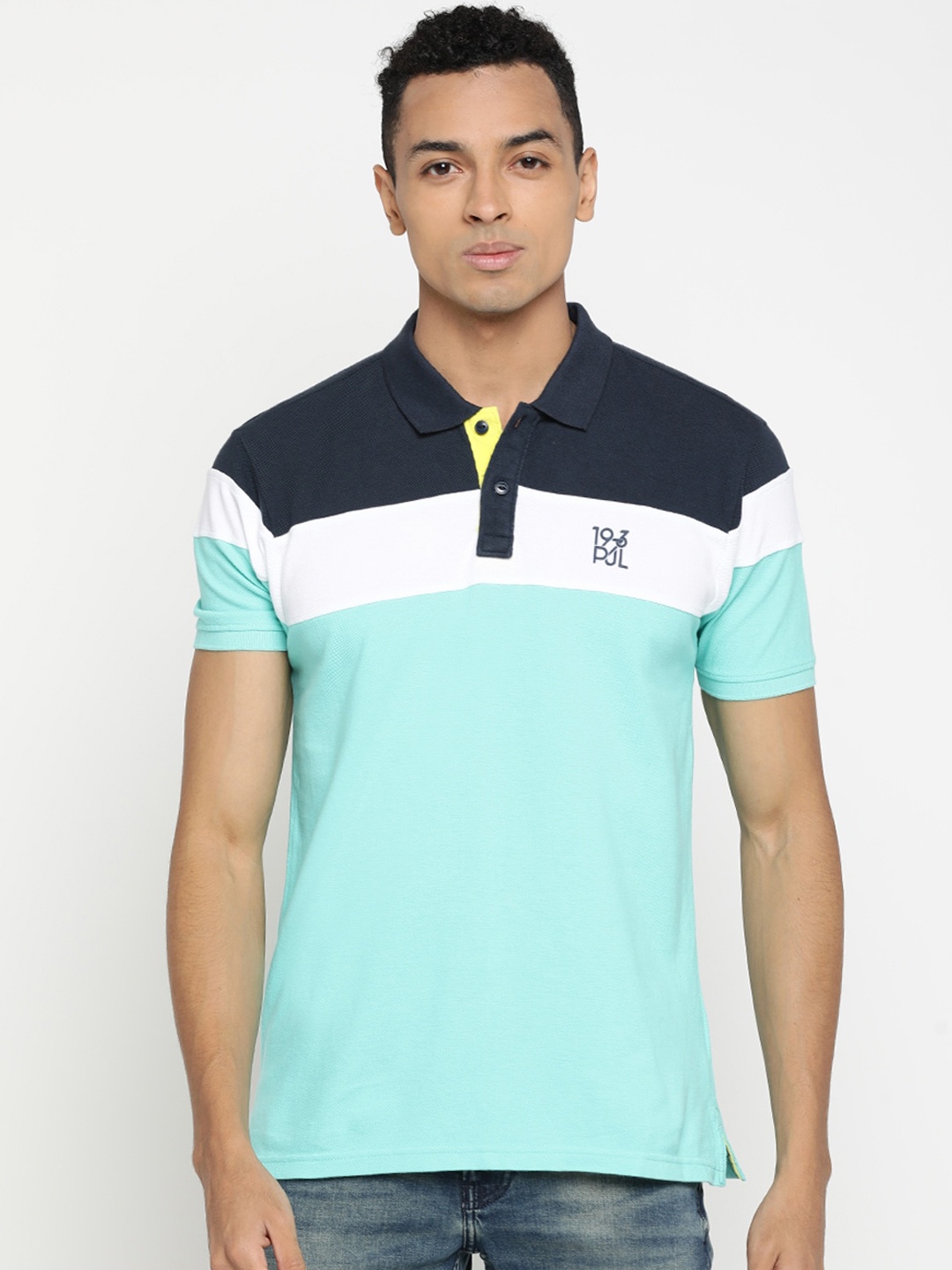 

Pepe Jeans Men Sea Green Colourblocked Polo Collar T-shirt