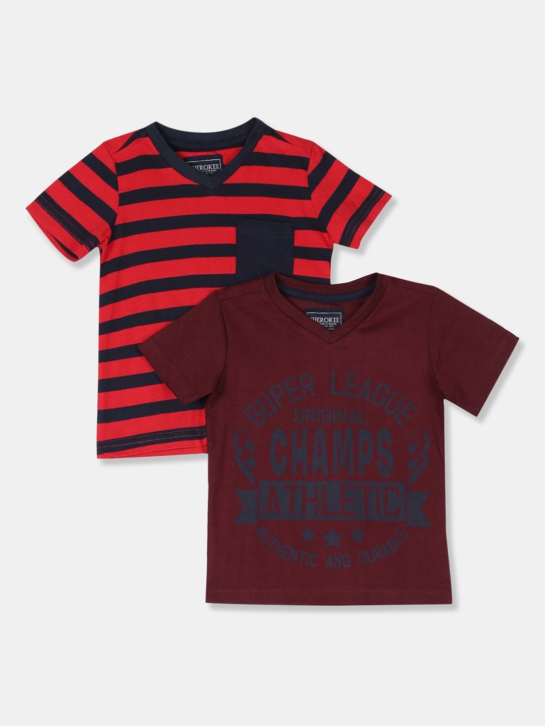 

Cherokee Boys Pack of 2 V-Neck Pure Cotton T-shirts, Red