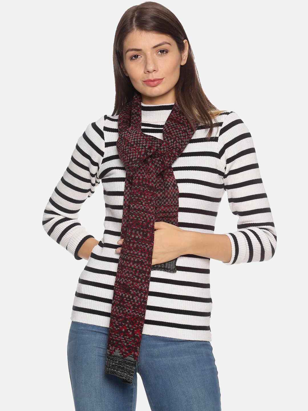 513 Women Multicoloured Self Design Muffler, Multi