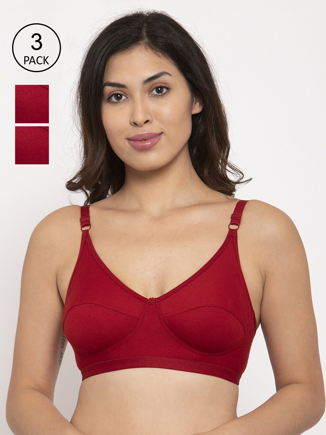 Innocence Pack of 3 Maroon Solid Non-Wired Non-Padded Bras BBAPLIN90600_28B