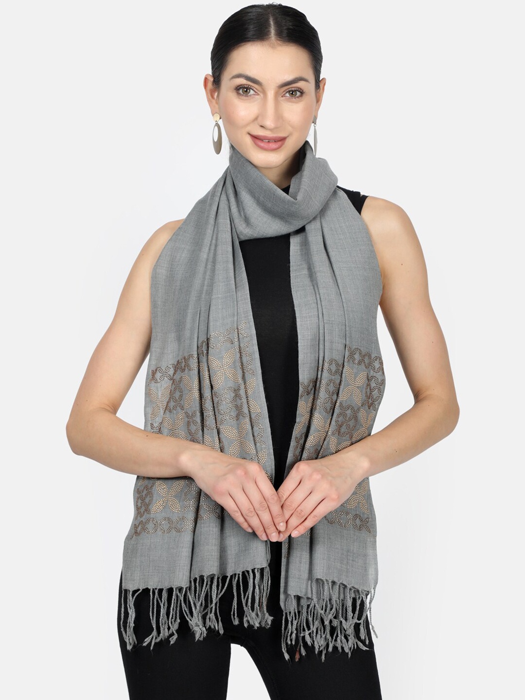 

Monte Carlo Women Grey & Beige Floral Embellished Stole