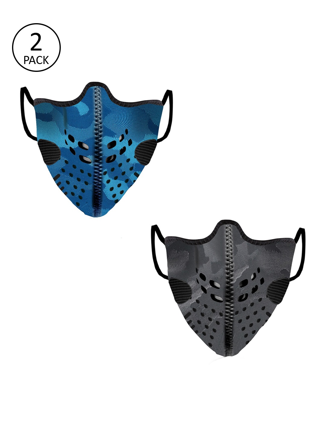 

Lioncrown Pack of 2 Camouflage Printed 6-Ply Reusable Cloth Masks, Black
