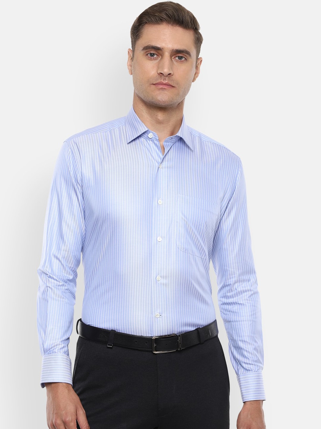 

Luxure by Louis Philippe Men Blue Regular Fit Striped Formal Shirt