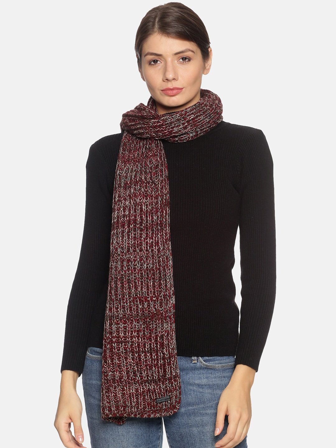

513 Women Maroon Self-Design Muffler