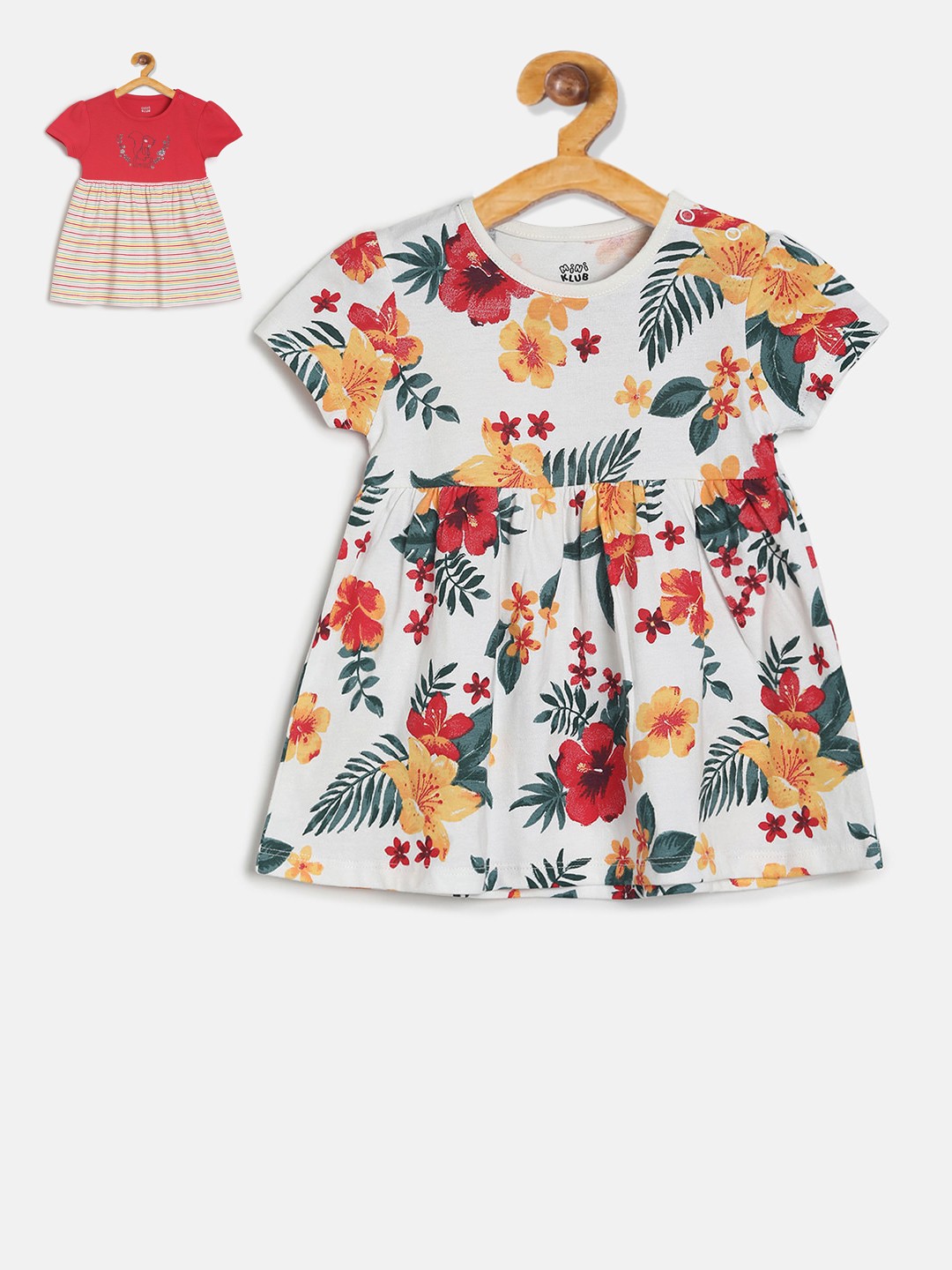 

MINI KLUB Girls Pack of 2 Printed Fit and Flare Dress, Red